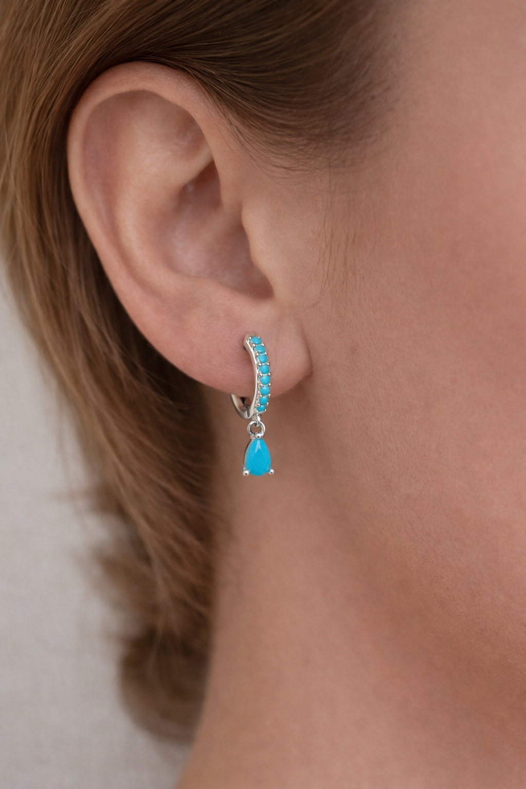 Turquoise Huggie Hoop Earrings in 925 Sterling Silver