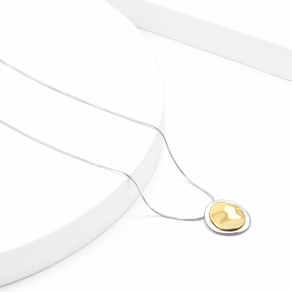 Modern Gold Silver Round Pendant Necklace