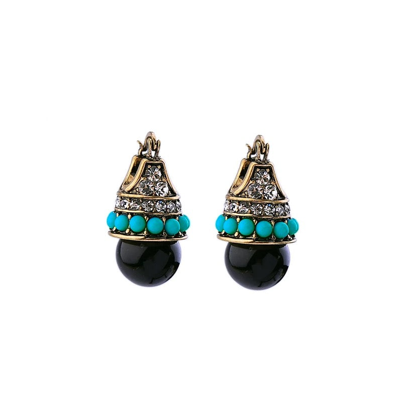 Turquoise and Black Bead Drop Earrings