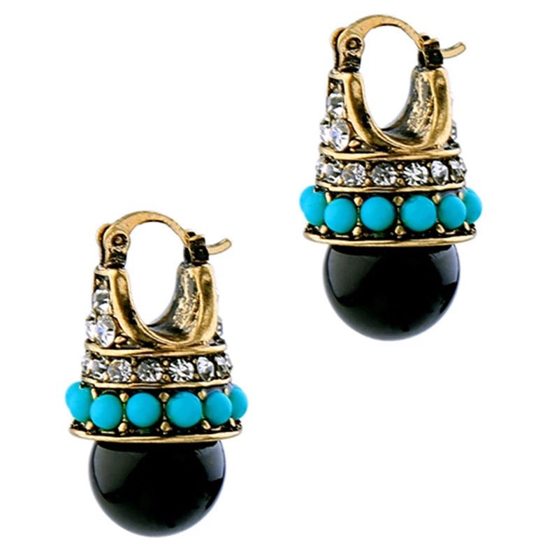 Turquoise and Black Bead Drop Earrings