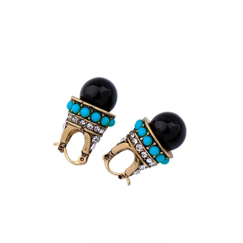 Turquoise and Black Bead Drop Earrings