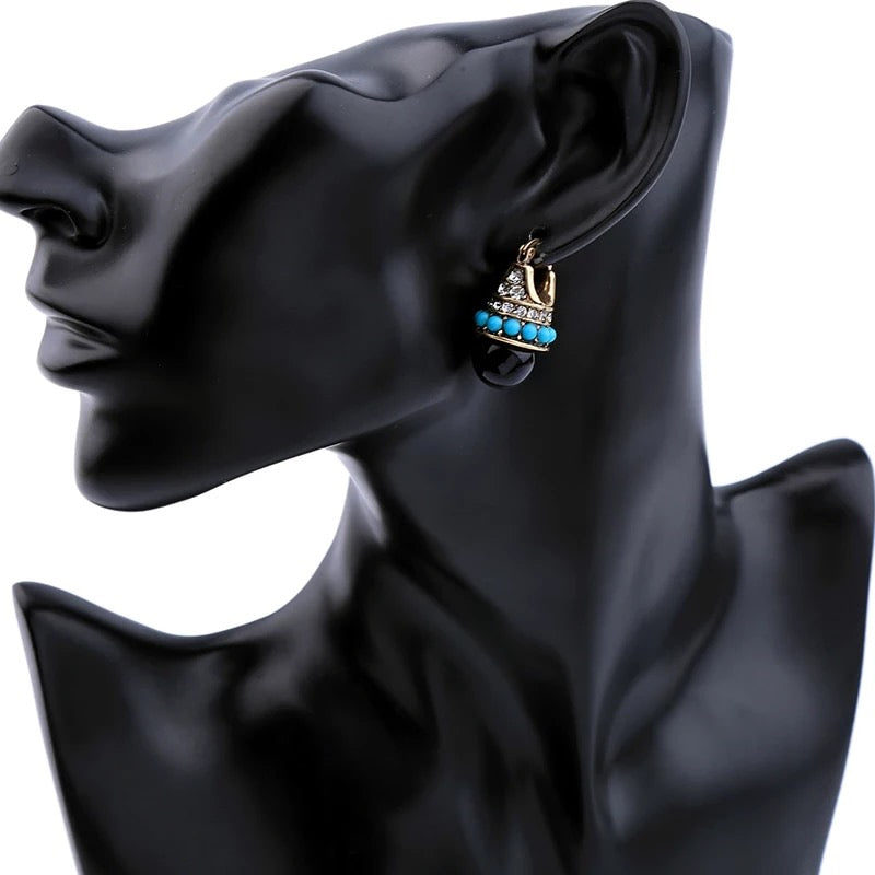 Turquoise and Black Bead Drop Earrings