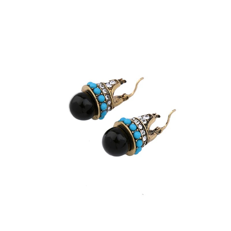 Turquoise and Black Bead Drop Earrings