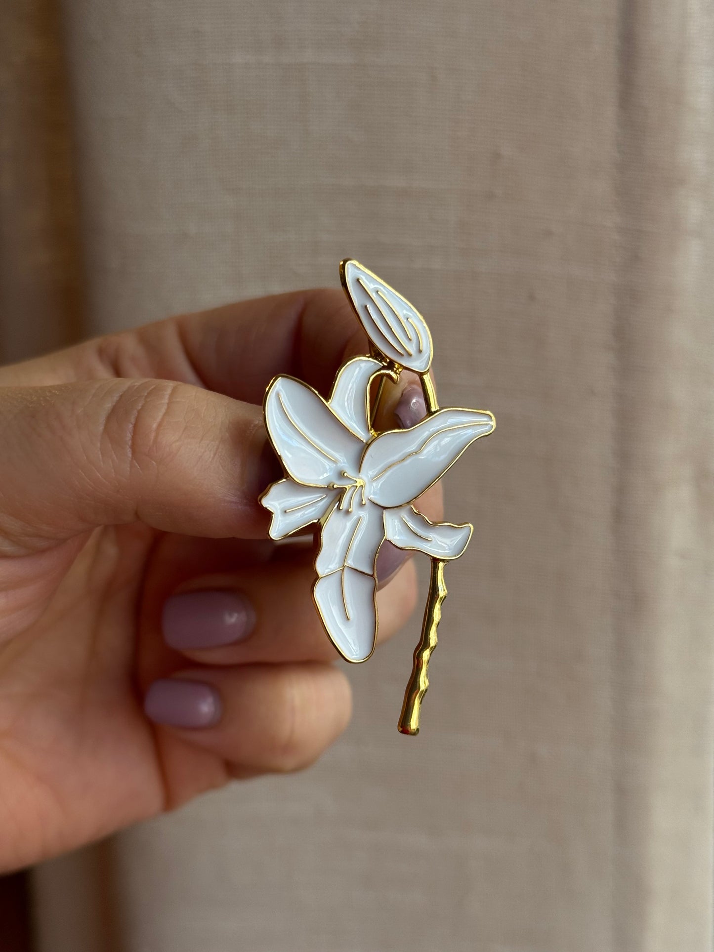White Lily Flower Enamel Lapel Brooch