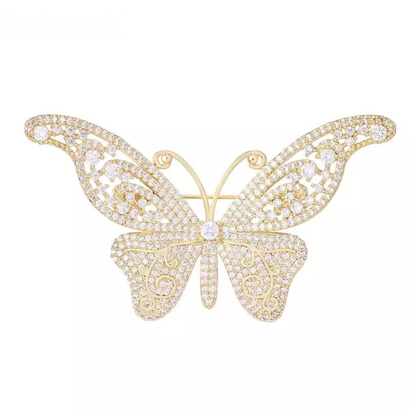 Gold Butterfly Brooch in Cubic Zirconia Accents