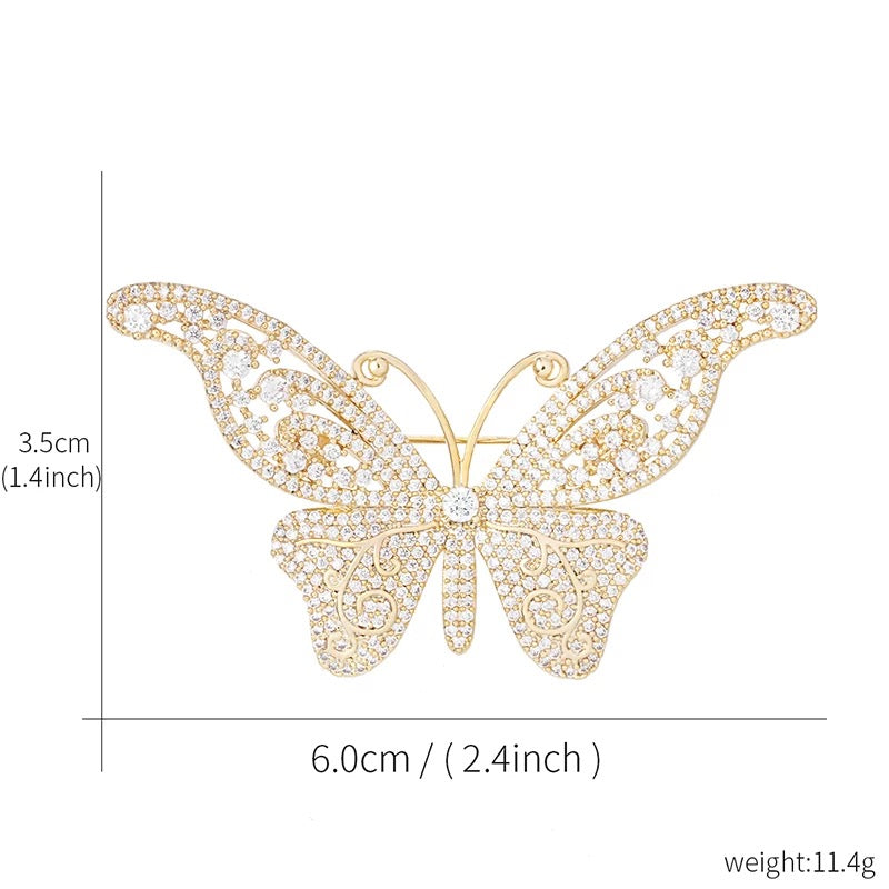 Gold Butterfly Brooch in Cubic Zirconia Accents