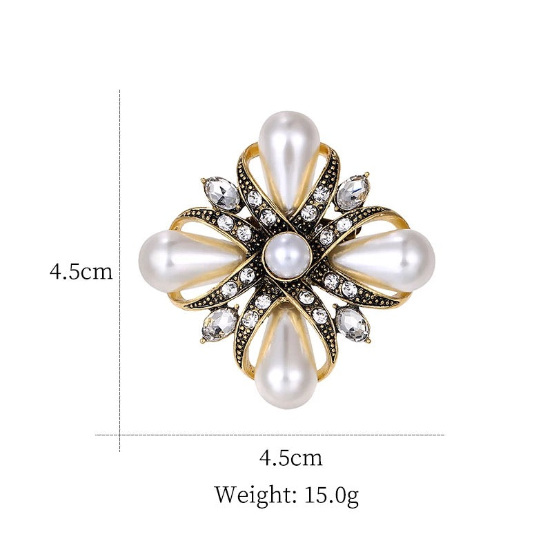 Vintage Style Pearl Cross Brooch