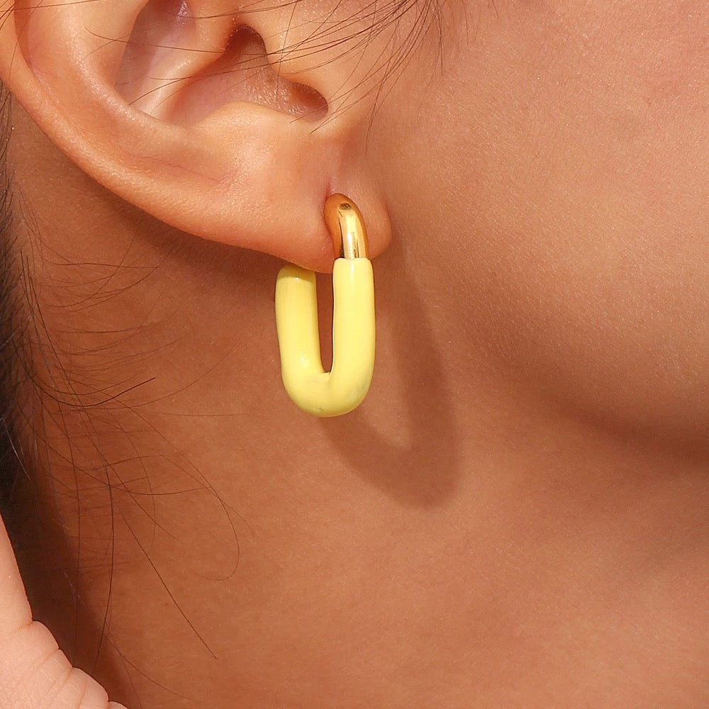 Enamel Oval Hoop Earrings in Vermeil