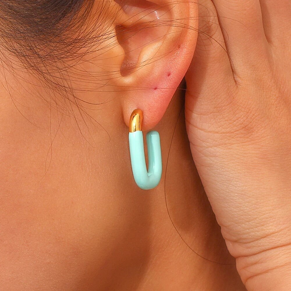 Enamel Oval Hoop Earrings in Vermeil