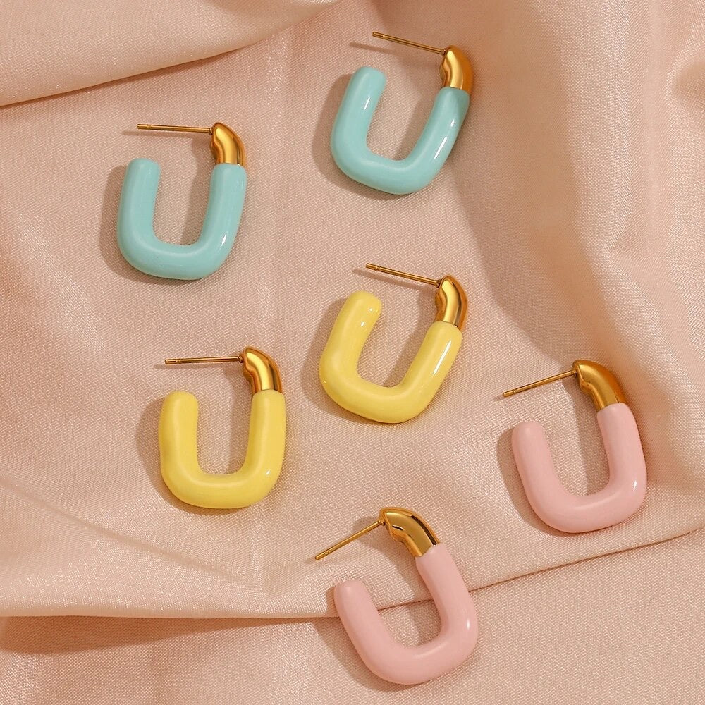 Enamel Oval Hoop Earrings in Vermeil