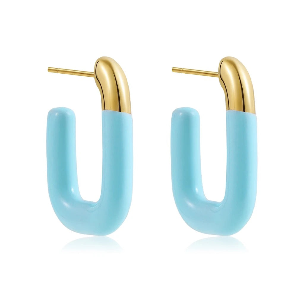 Enamel Oval Hoop Earrings in Vermeil