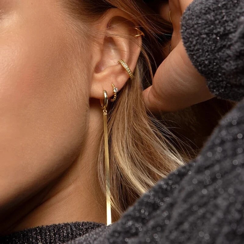 Vermeil Gold Huggie Chain-Drop Earrings