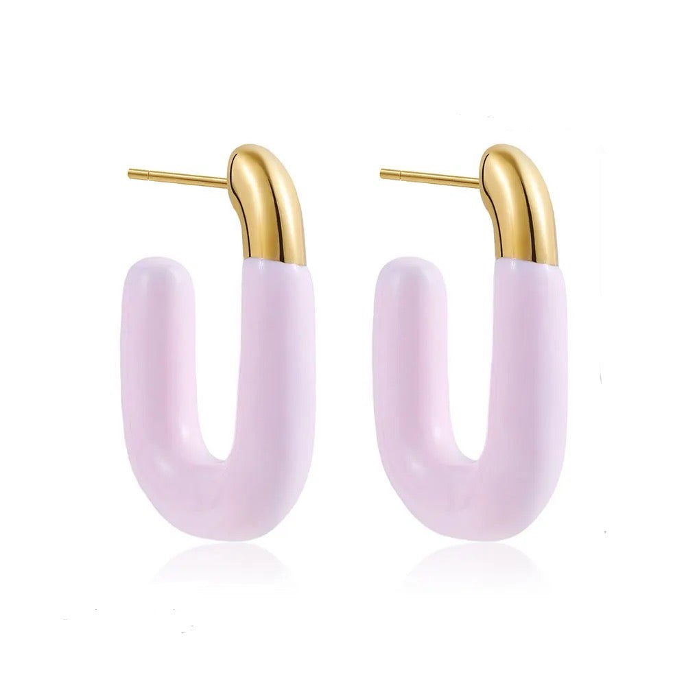 Enamel Oval Hoop Earrings in Vermeil