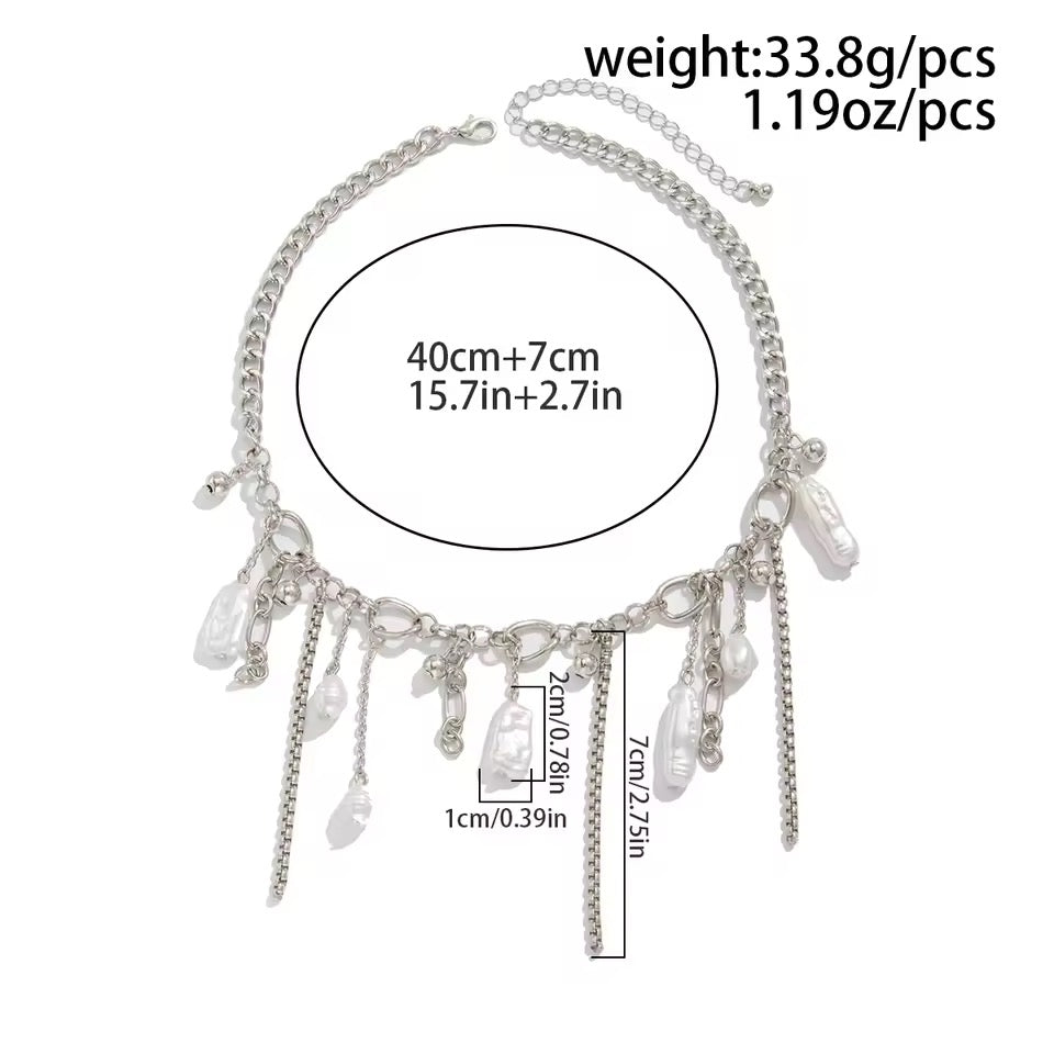 Pearl Charm Chain Choker Necklace