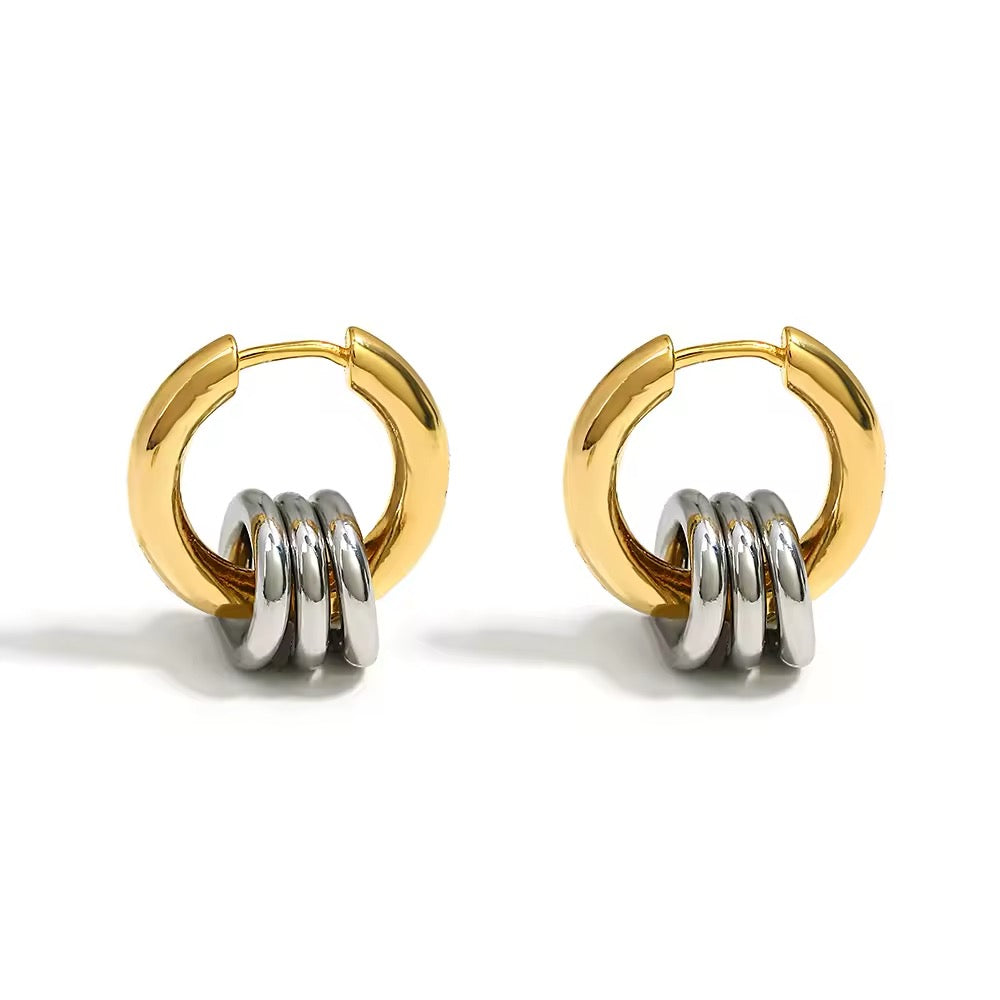 Huggie Hoop Earrings with Mini Rings Accents
