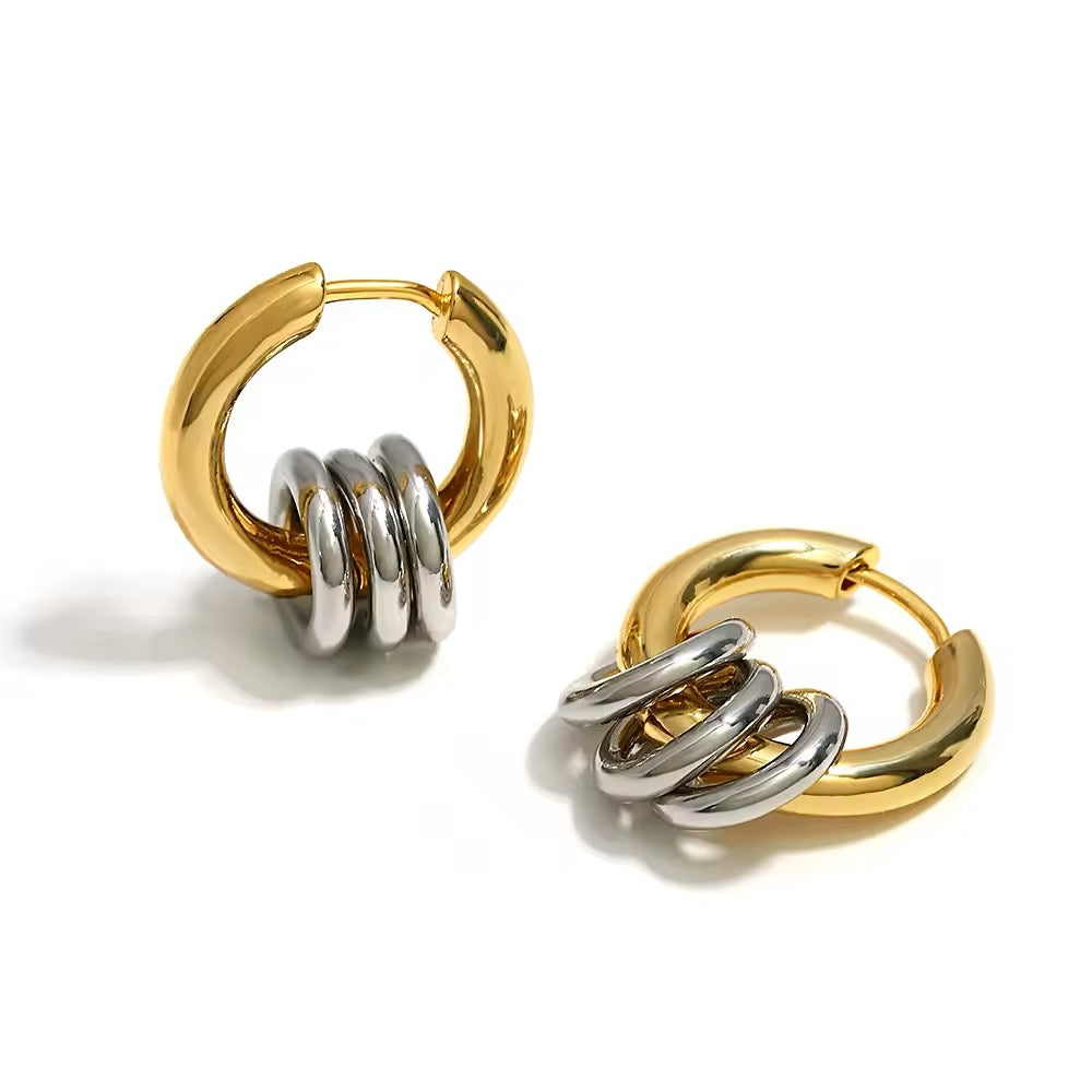 Huggie Hoop Earrings with Mini Rings Accents