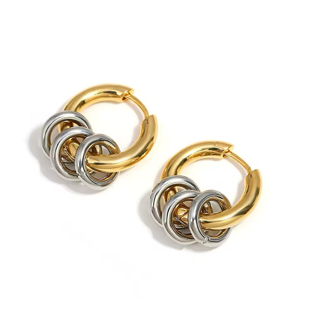 Huggie Hoop Earrings with Mini Rings Accents