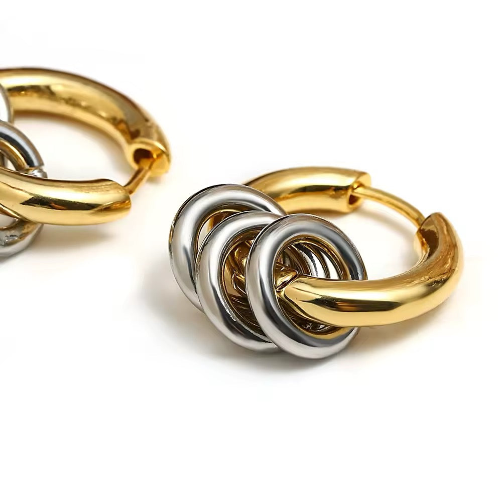 Huggie Hoop Earrings with Mini Rings Accents