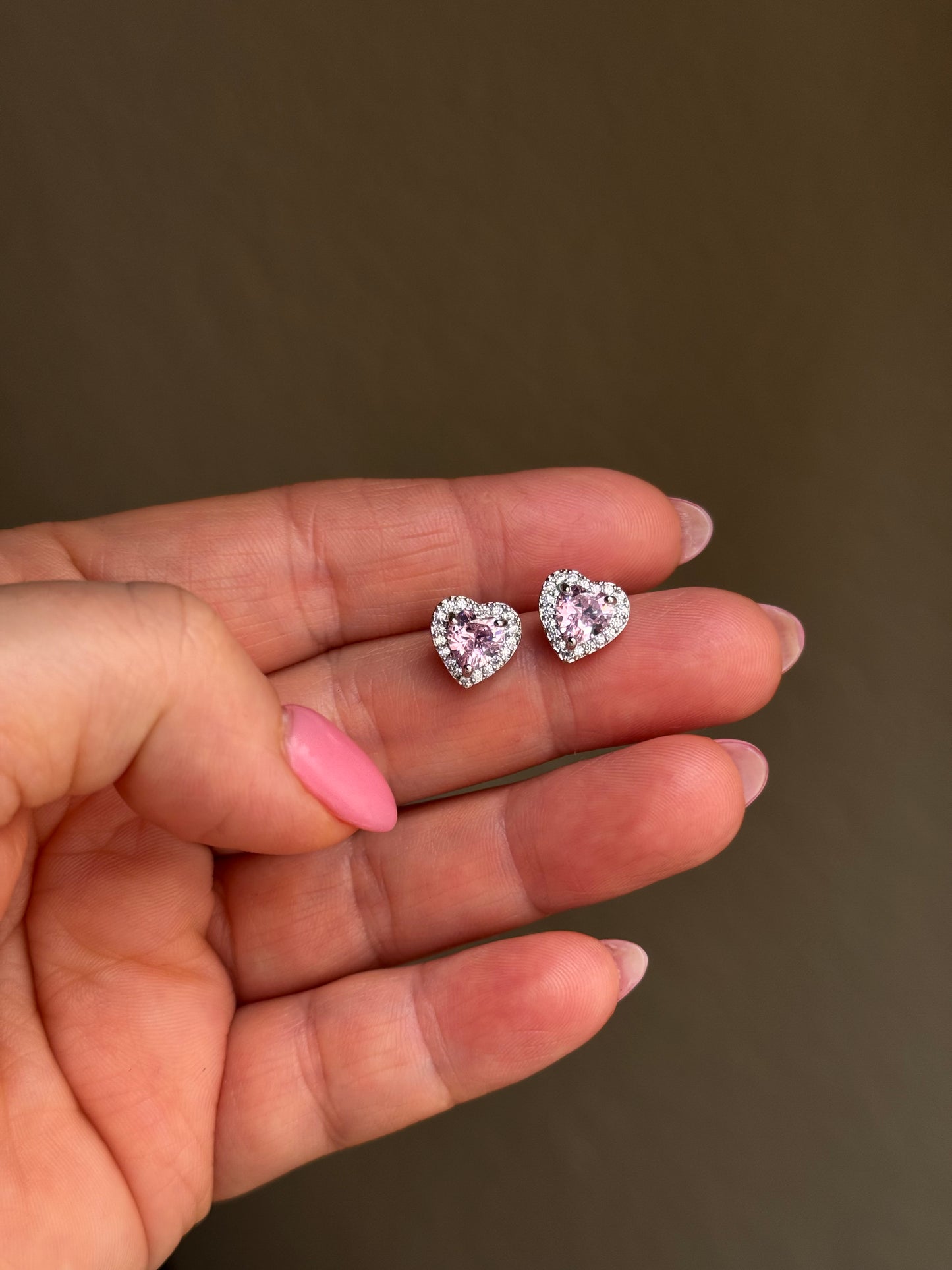Pink Heart Stud Earrings