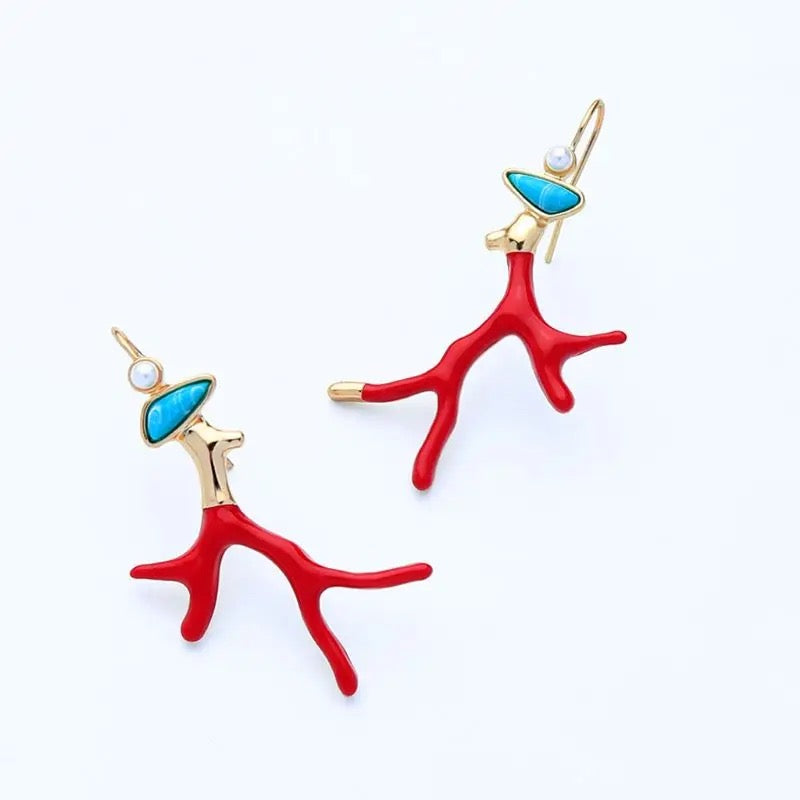 Red Coral Drop Earrings