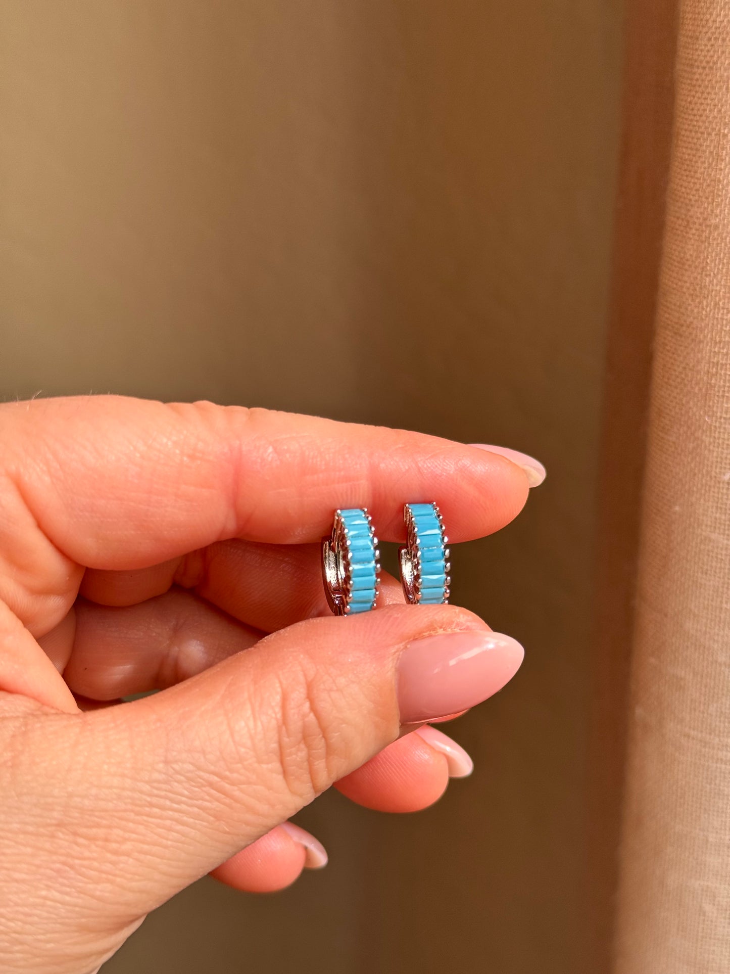 Turquoise Huggie Hoop Earrings
