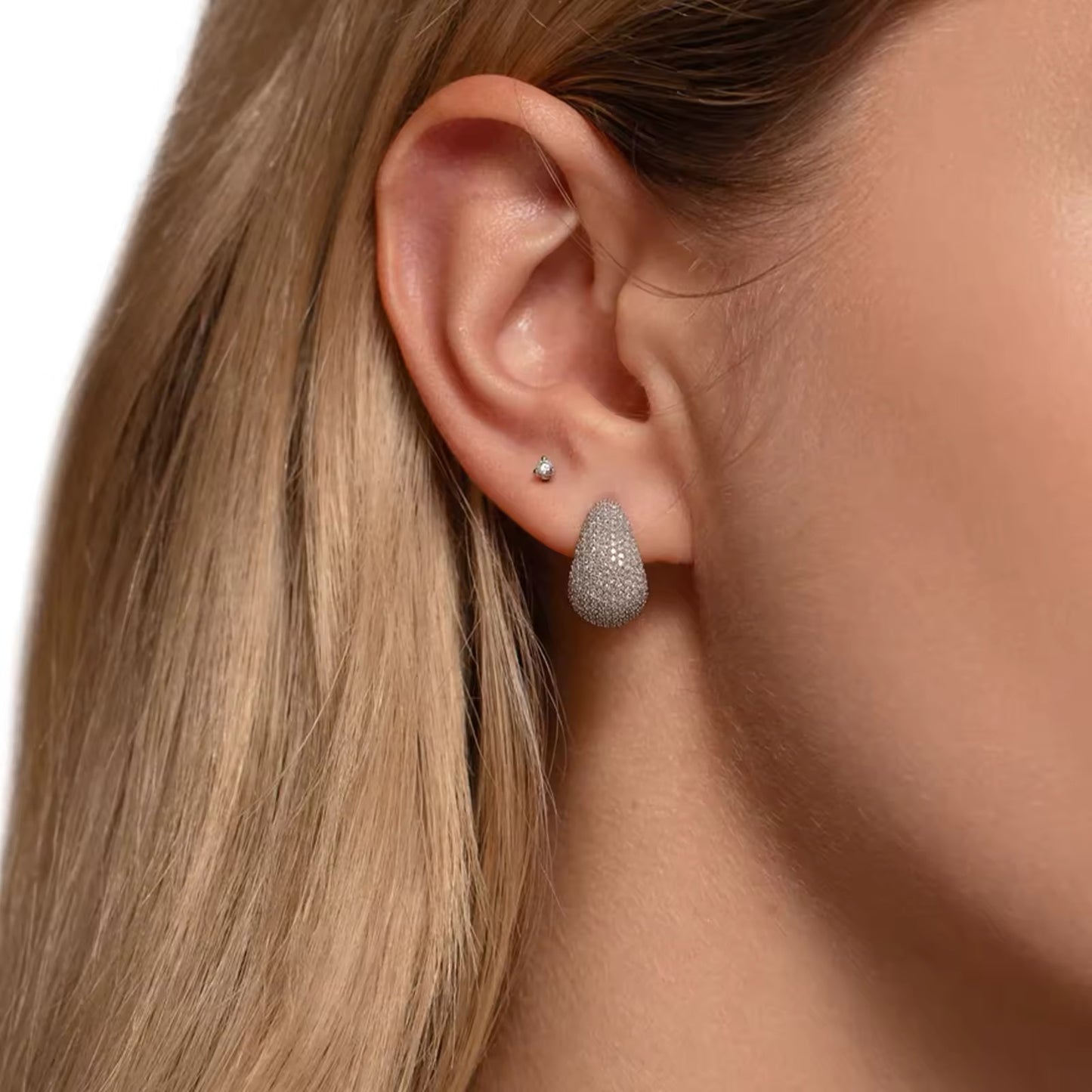 Teardrop Earrings in Cubic Zirconia Pave Accent