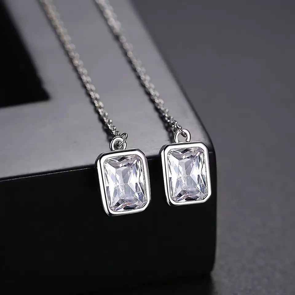 Threader Earrings in Emerald Cut Cubic Zirconia