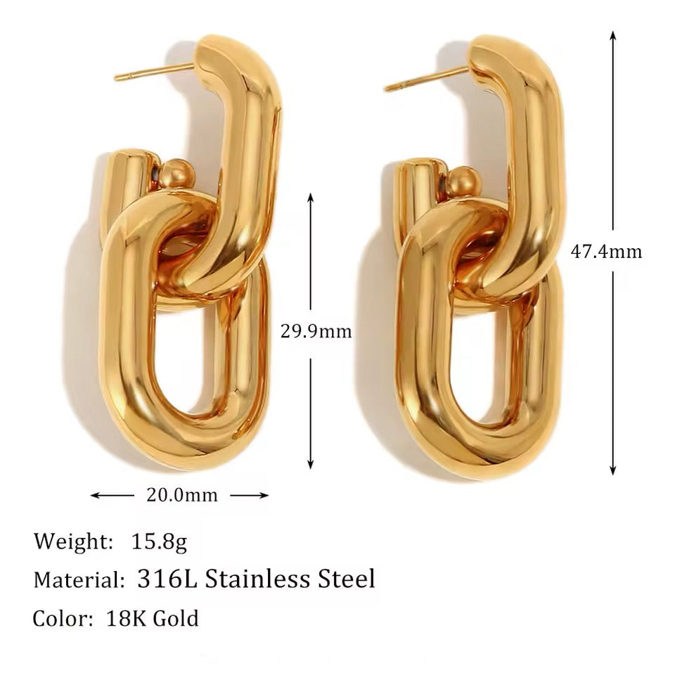 Chunky Oval Double Link Drop Earrings