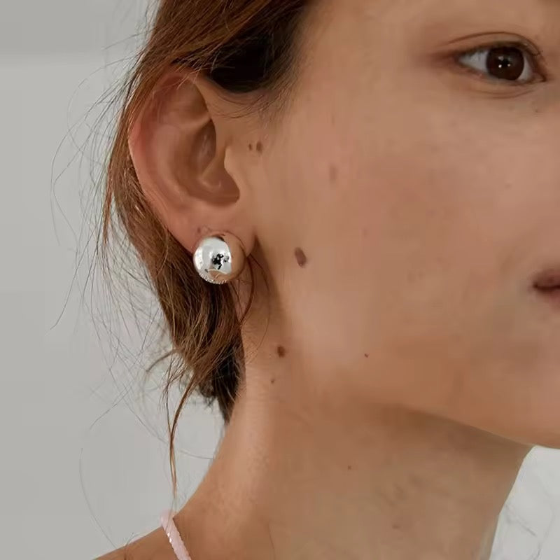 Button Dome Stud Earrings in Silver