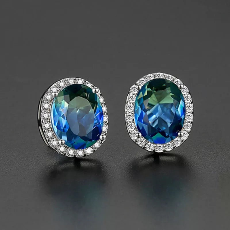 Ombré Zirconia Halo Stud Earrings
