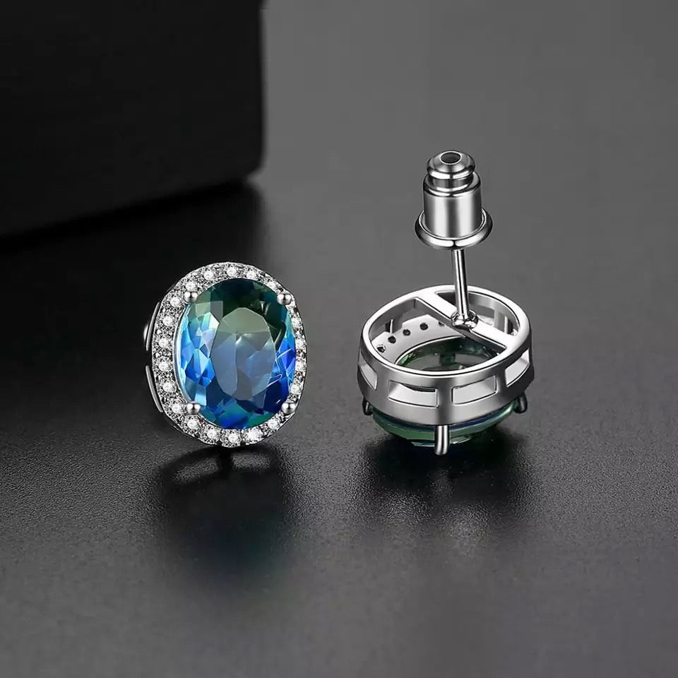 Ombré Zirconia Halo Stud Earrings
