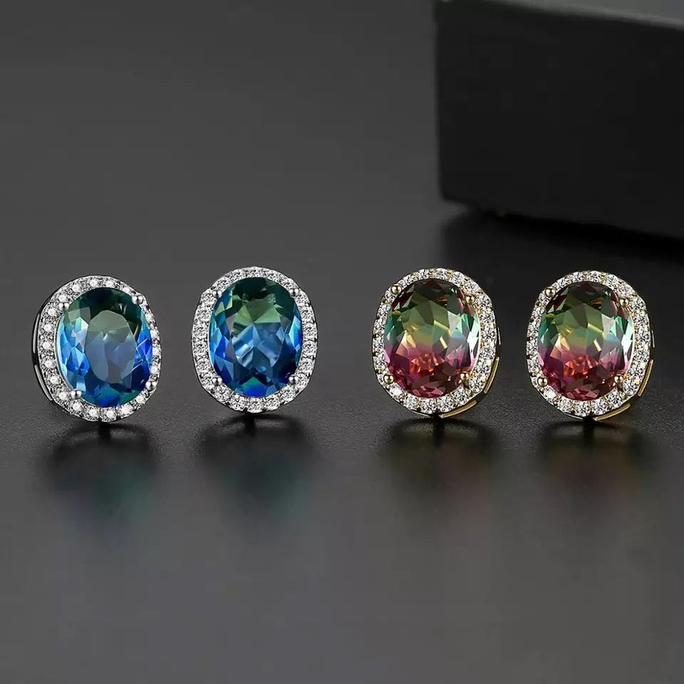 Ombré Zirconia Halo Stud Earrings