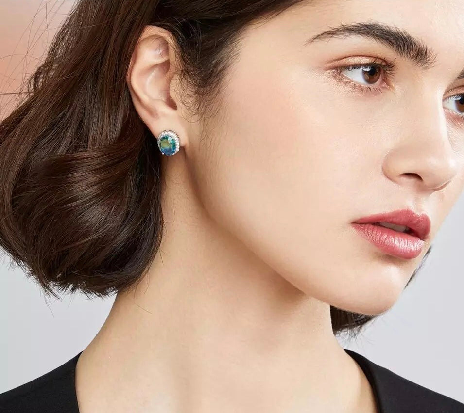 Ombré Zirconia Halo Stud Earrings