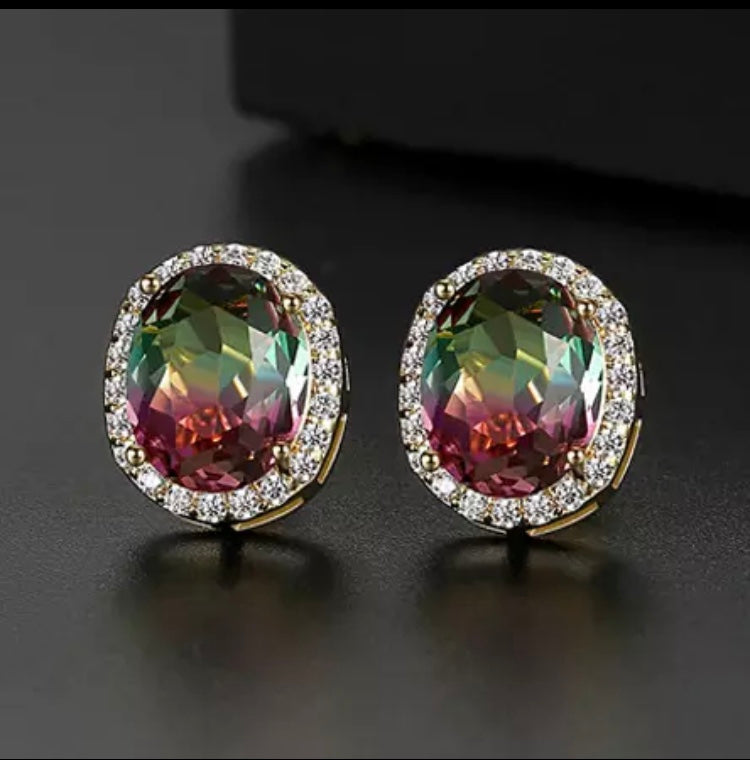 Ombré Zirconia Halo Stud Earrings