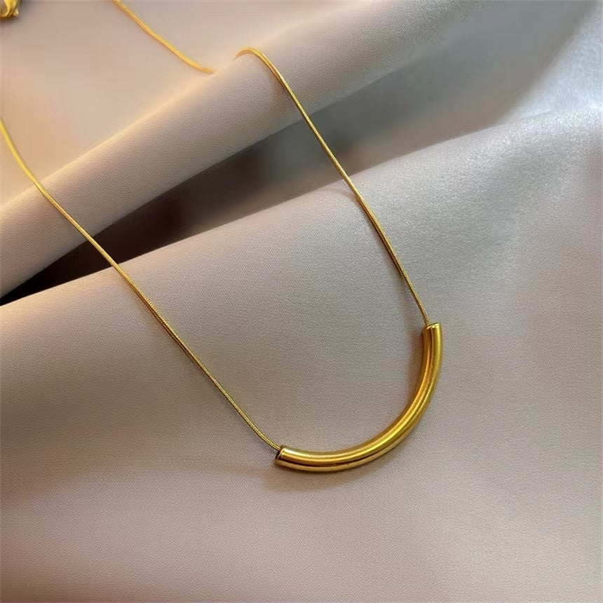 Curved Tube Charm Snake Chain Necklace