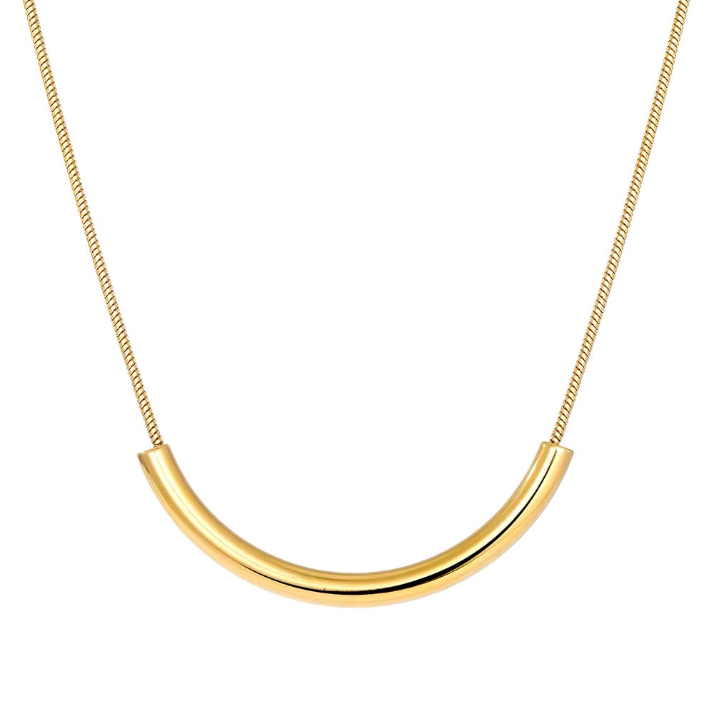 Curved Tube Charm Snake Chain Necklace
