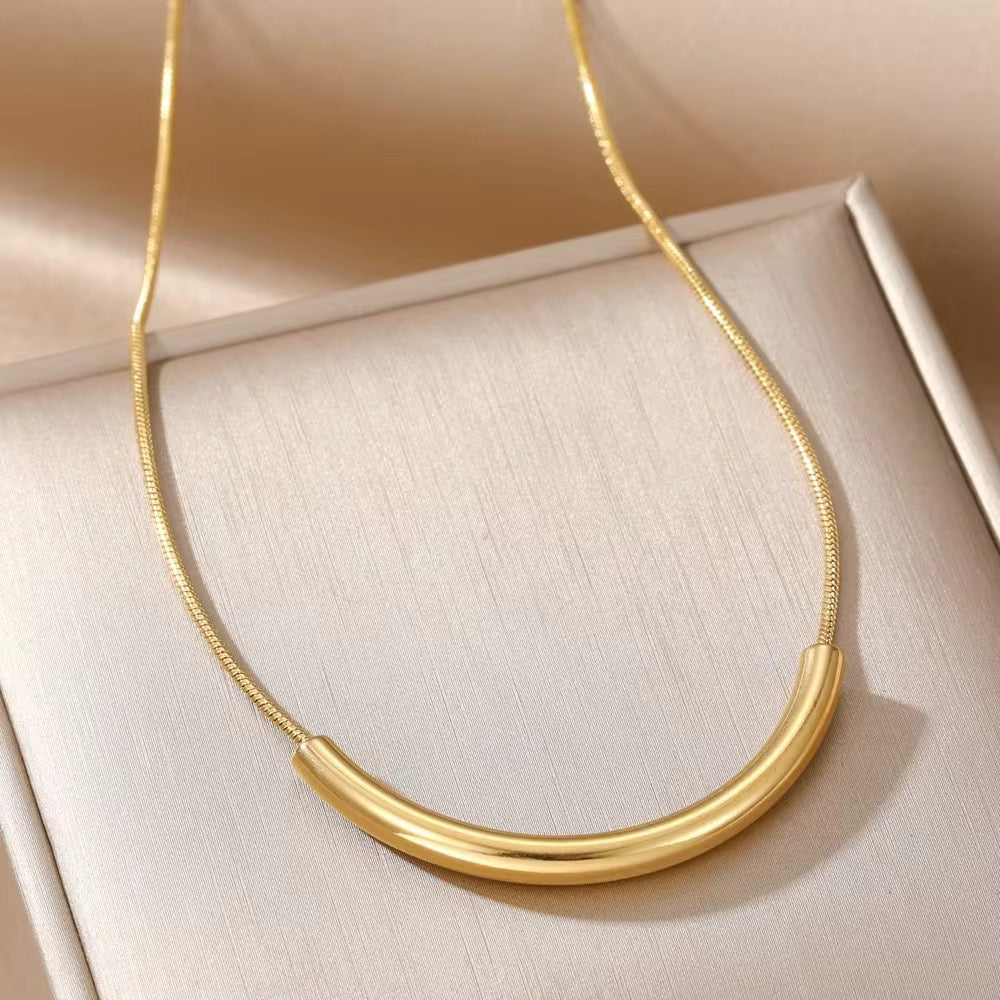 Curved Tube Charm Snake Chain Necklace