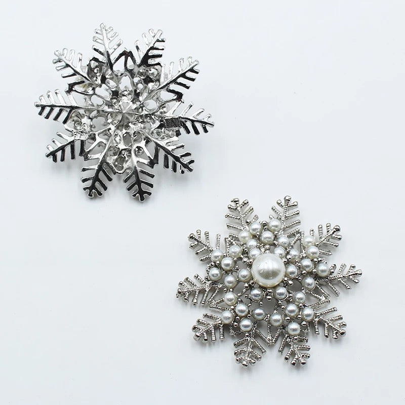 Snowflake Pearl Accent Brooch