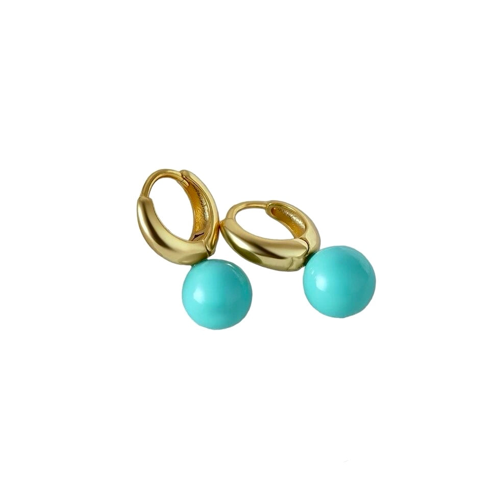 Huggie Hoop Earrings in Turquoise Gumball Accent