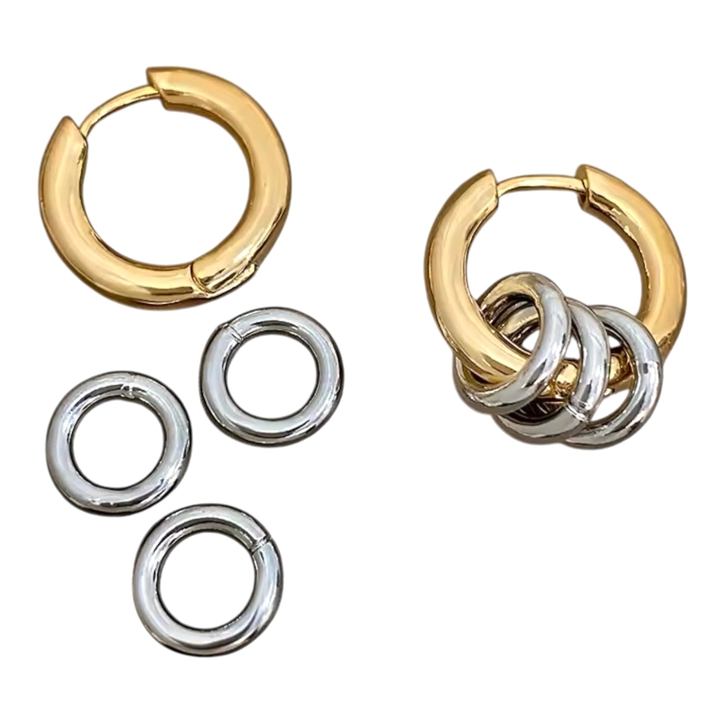 Huggie Hoop Earrings with Mini Rings Accents
