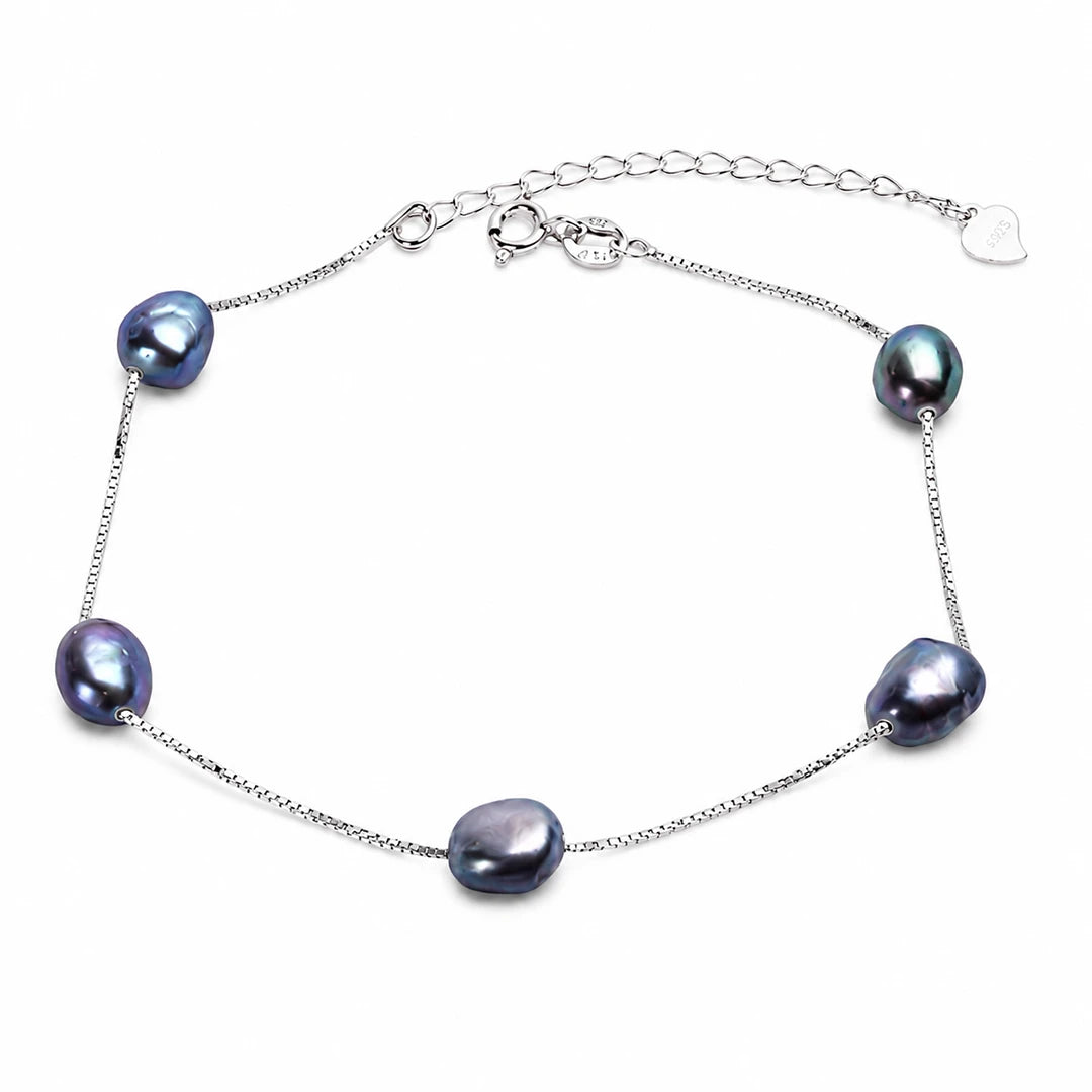Baroque Black Freshwater Pearls Station Bracelet, alternate angle