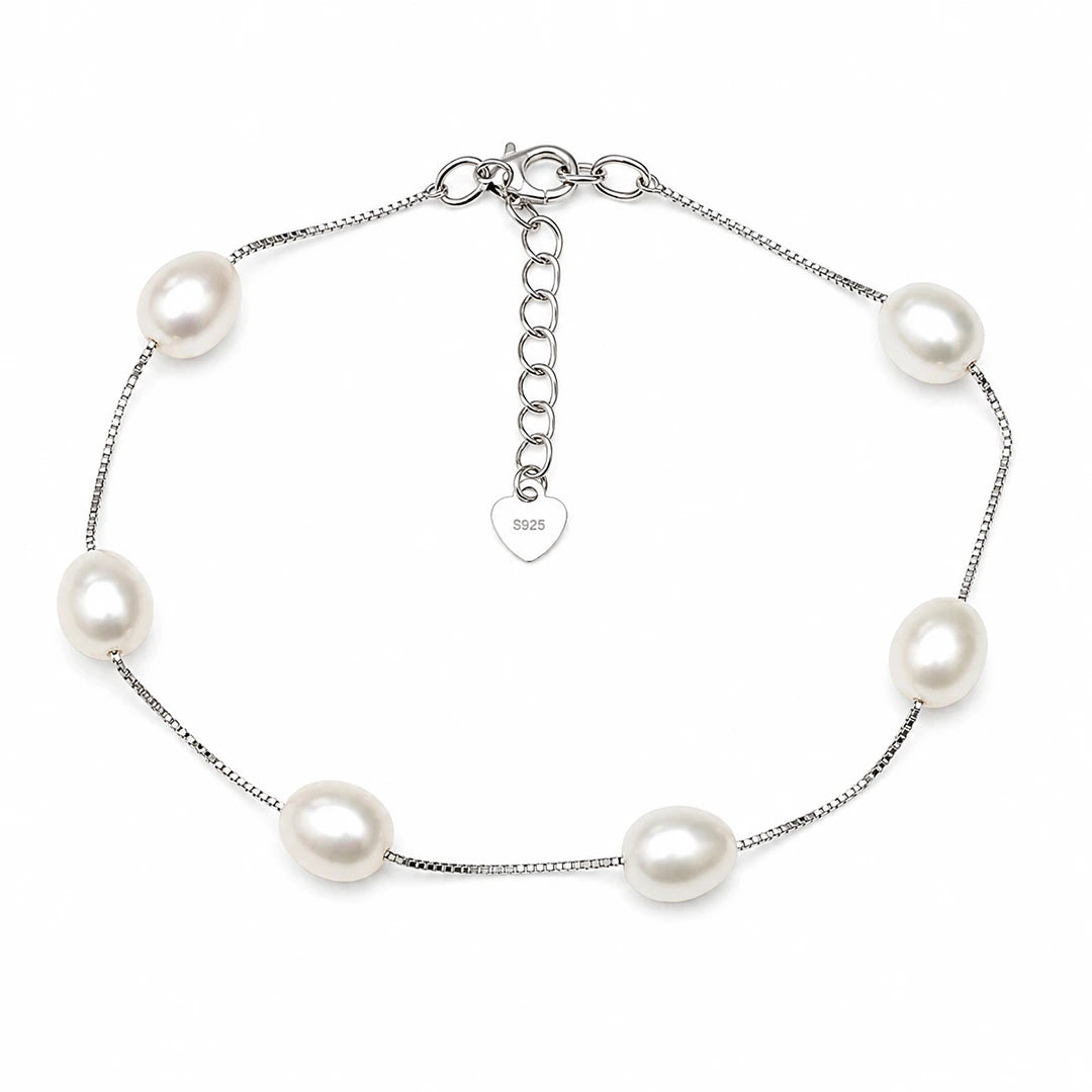Baroque White Freshwater Pearls Station Bracelet