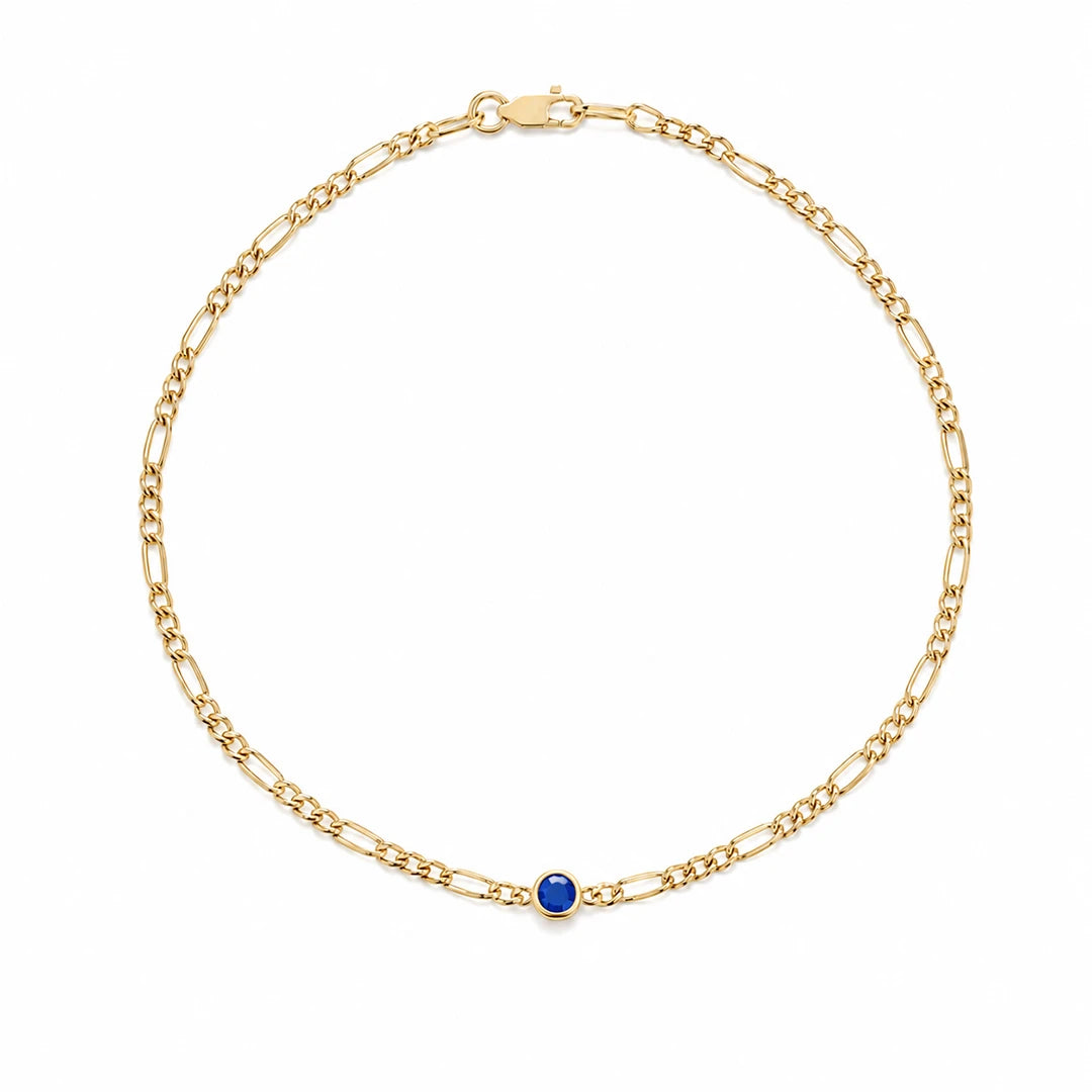 Zard Jewelry Blue CZ Figaro Chain Bracelet
