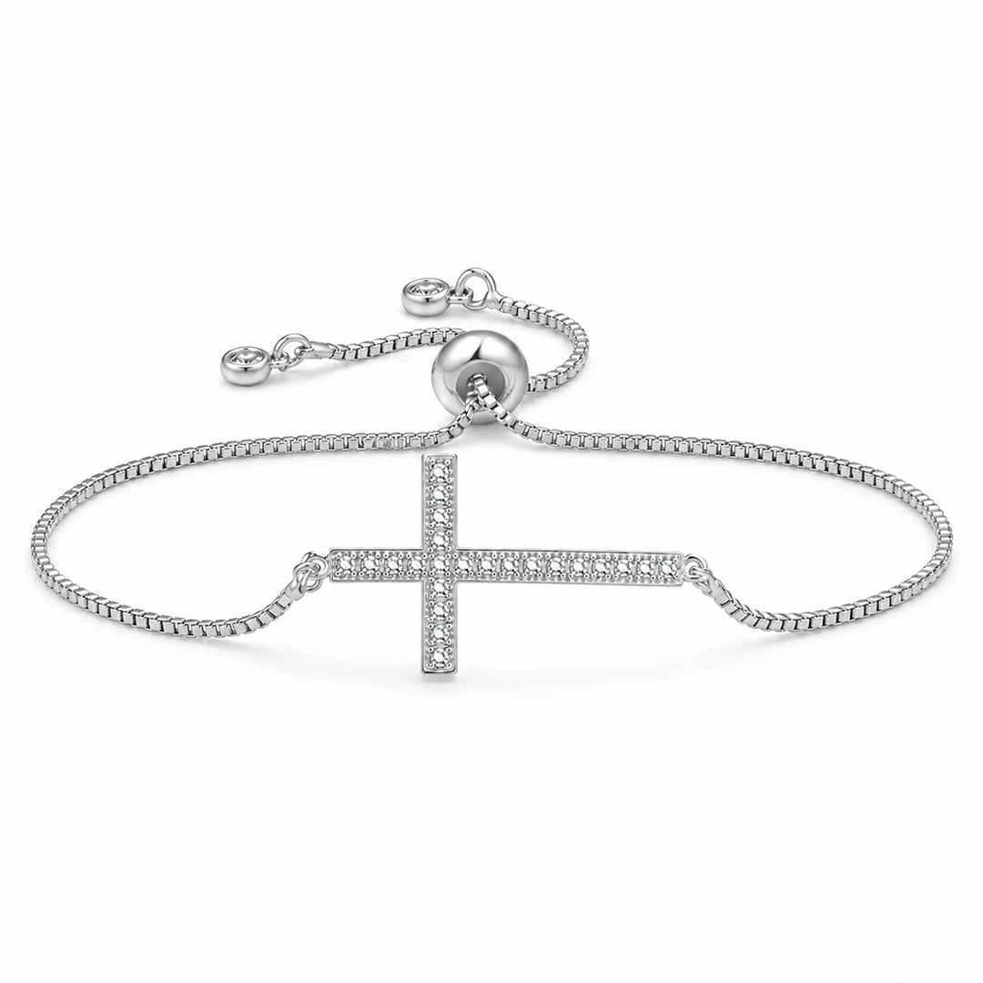 Cross Bolo Bracelet in Cubic Zirconia Accent Silver and Gold, silver
