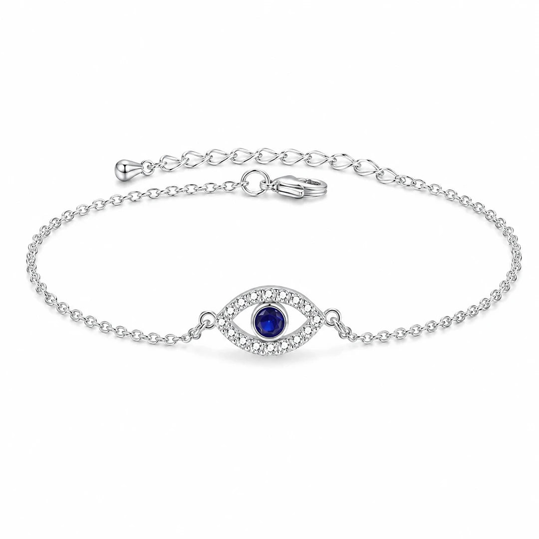 Zard Jewelry Evil Eye Bracelet in Blue CZ Accent Silver and Rose Gold, silver