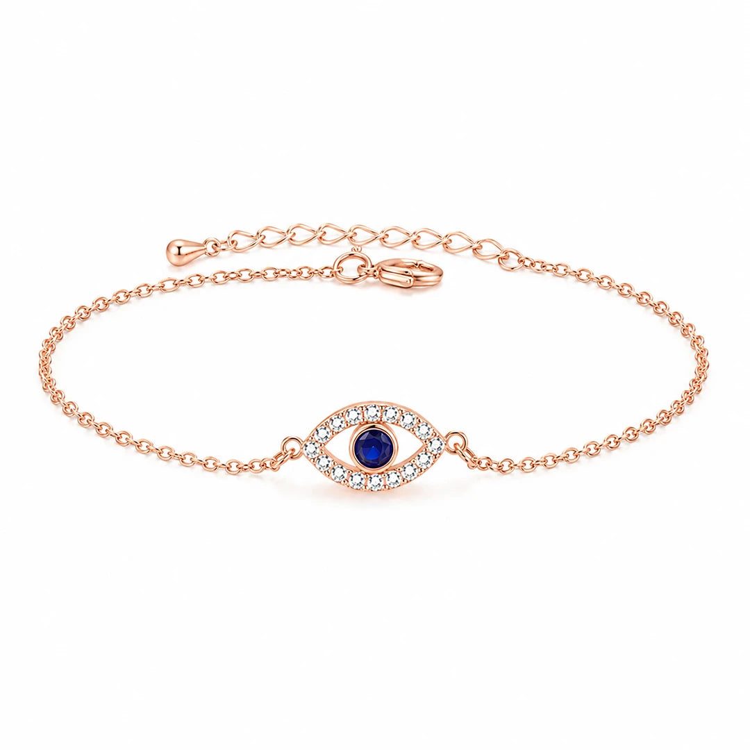 Evil Eye Bracelet in Blue CZ Accent Silver and Rose Gold, rose gold