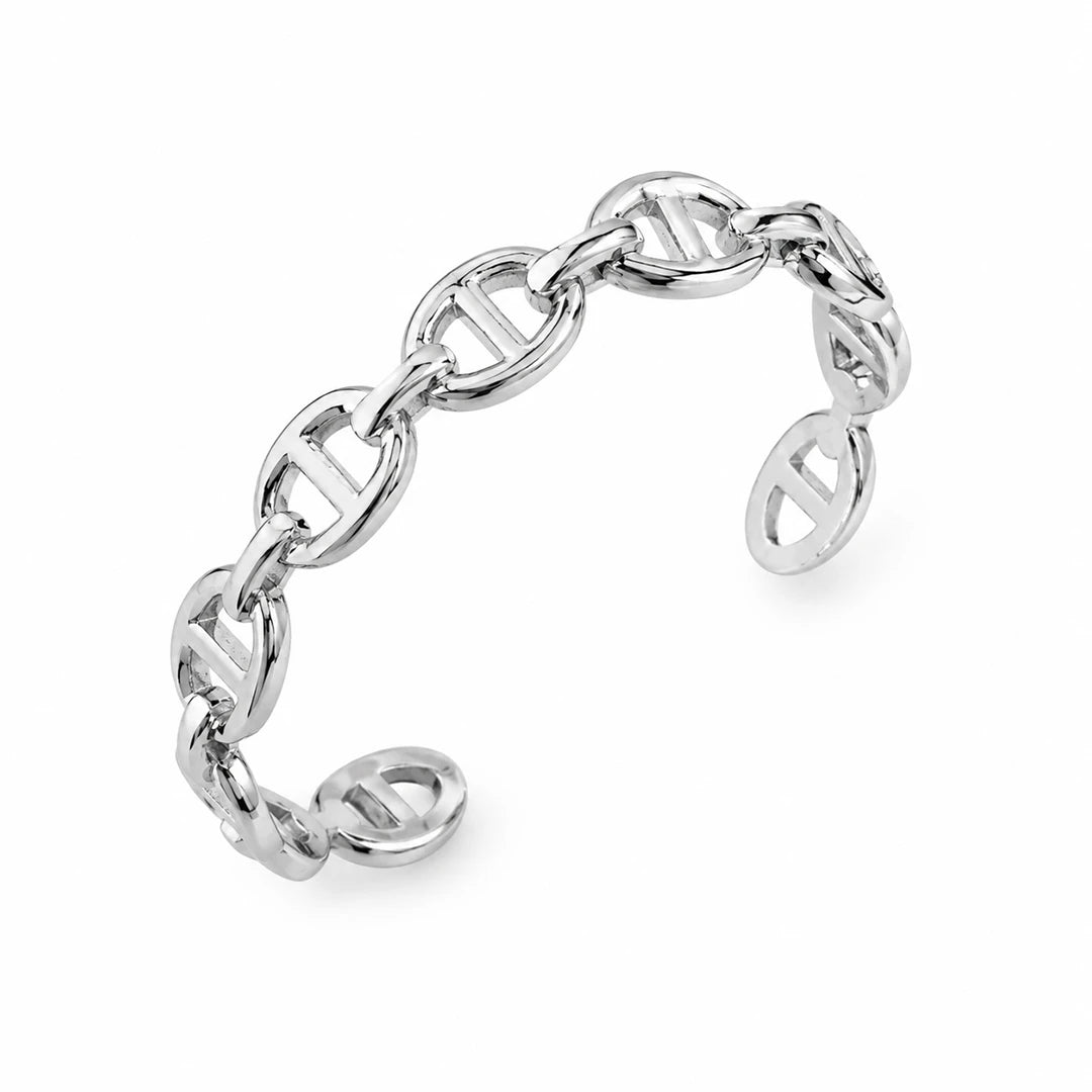 Zard Jewelry Linked Marina Chain Cuff Bracelet in 925 Sterling Silver