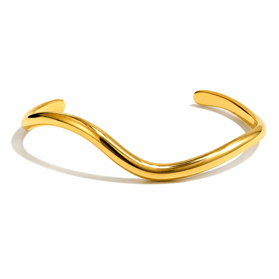 Zard Jewelry Sculptural Wave Open Cuff Bracelet, gold