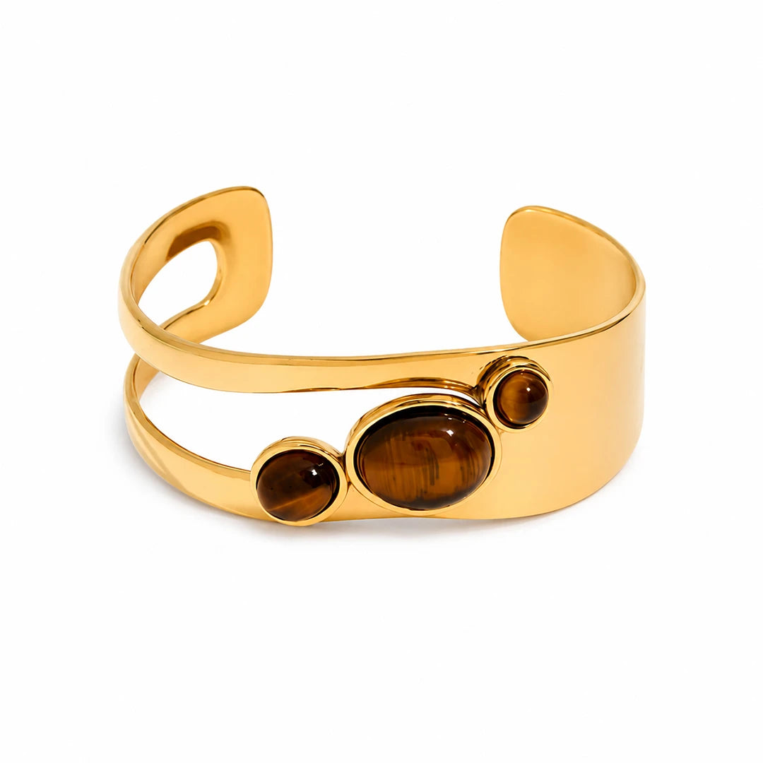 Tiger Eye Gemstone Cuff Bracelet in Gold Vermeil