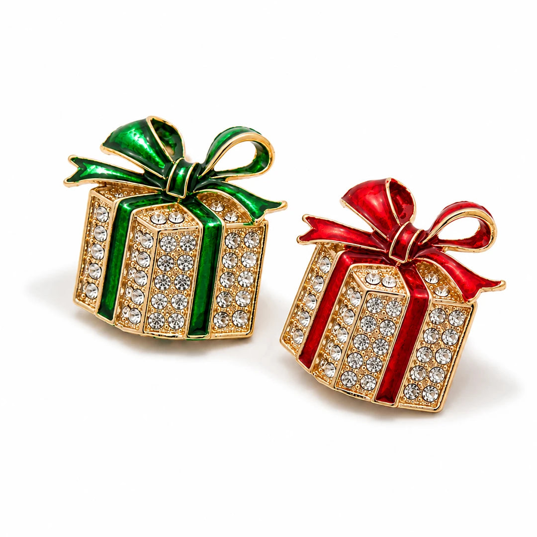 Christmas Gift Box Brooch Green shown in all available colors